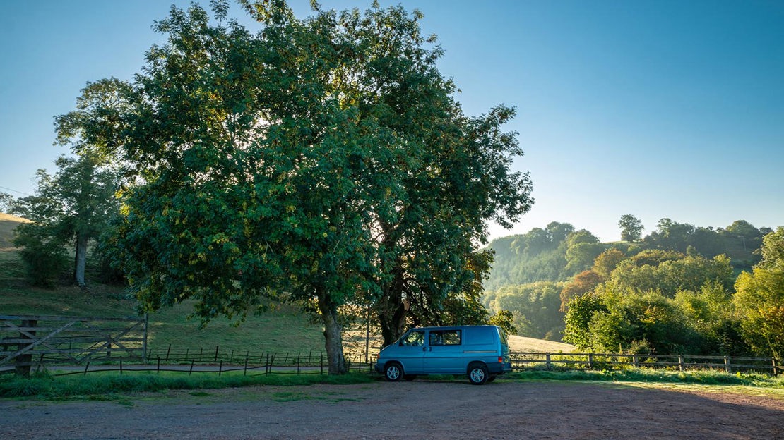 Blue van in car park, Cefn Ila