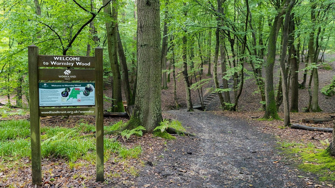 Woodland Trust entrance sign, Wormley Wood & Nut Wood