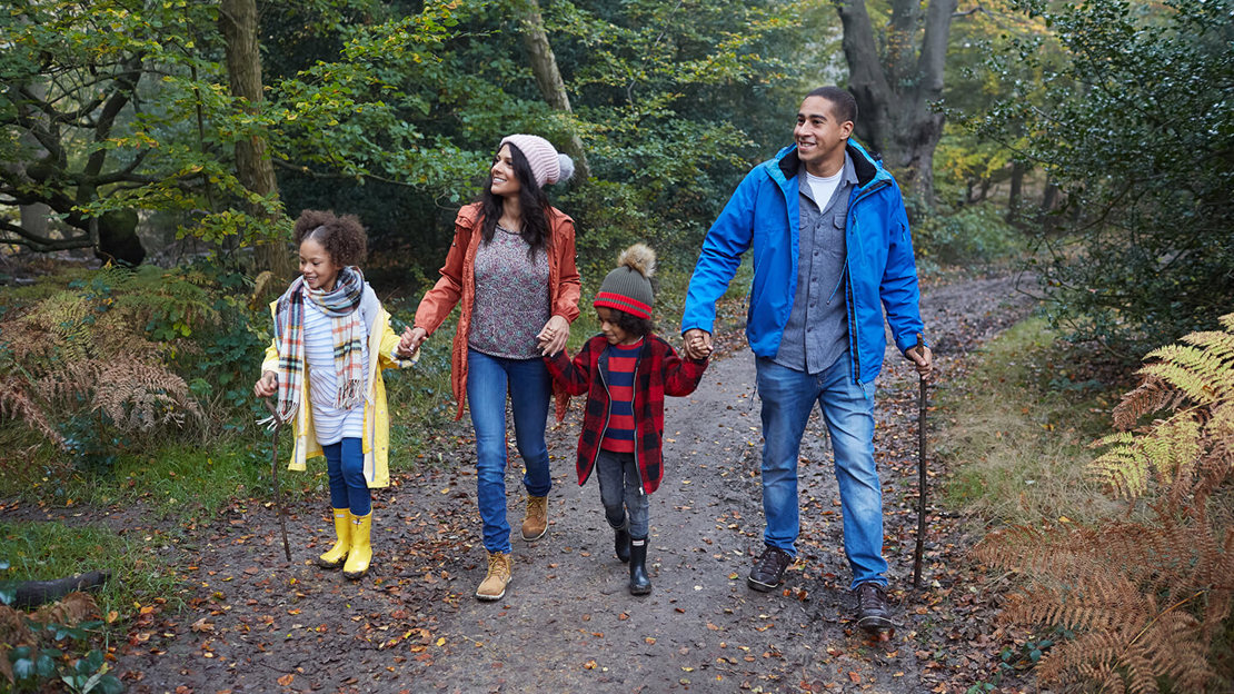 Family exploring a wood together Family exploring a wood together