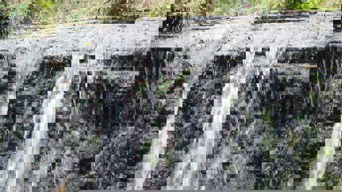 Short, rocky waterfall at west end of wood