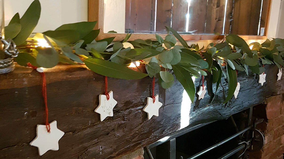 Eucalyptus garland for Christmas fireplace