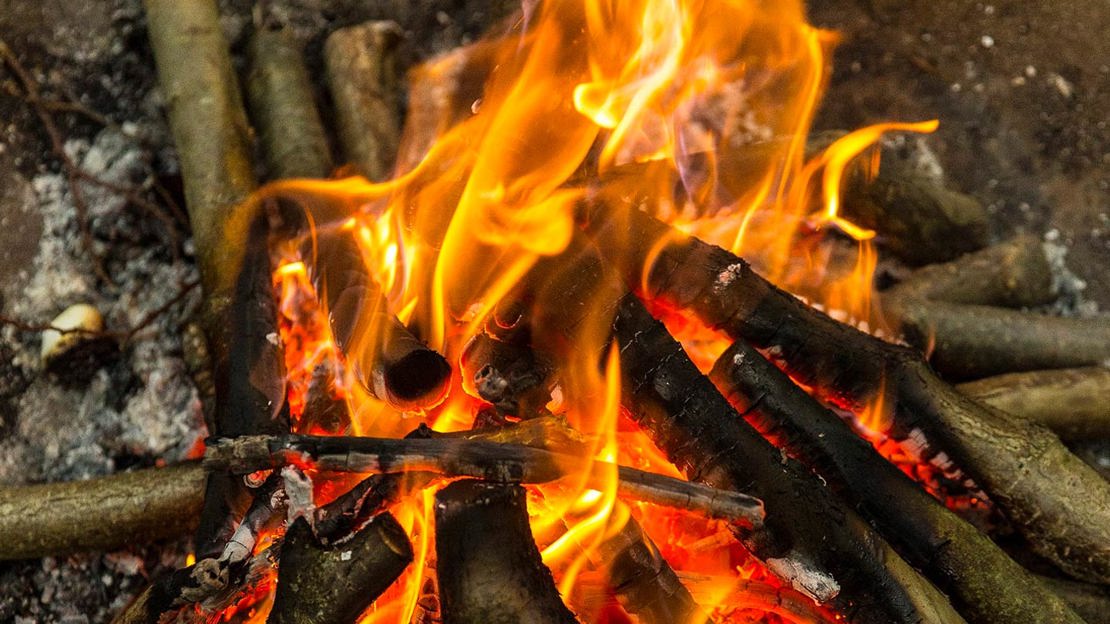 Close up of flames on a camp fire