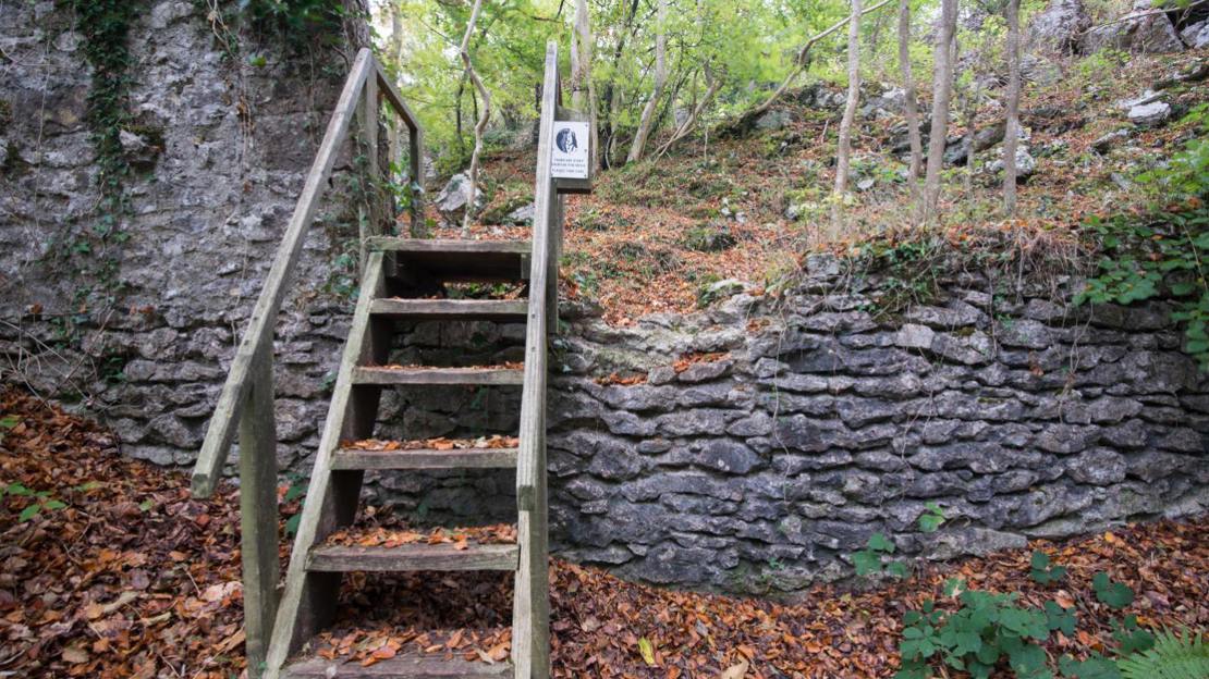 Steps leading over the ramparts into Little Doward Camp
