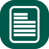 White icon on green background showing a piece of paper with lines