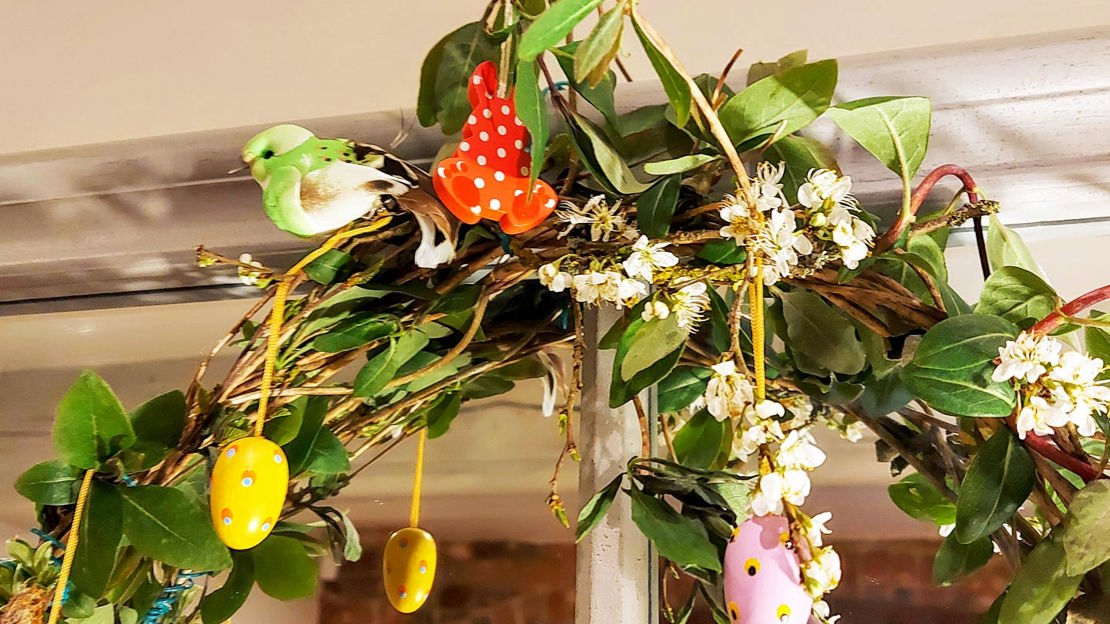 Close up of wild foraged Easter wreath