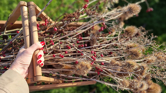 Collecting foraged twigs using the Woodland Trust flower trug