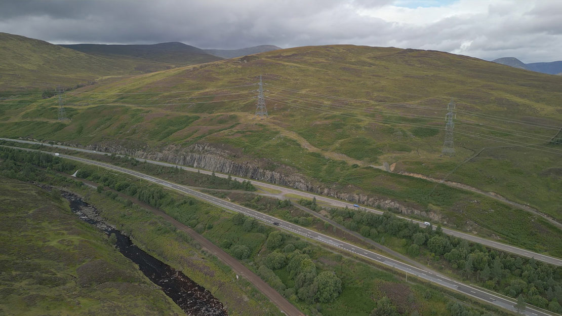 A9 road in Scotland aerial shot