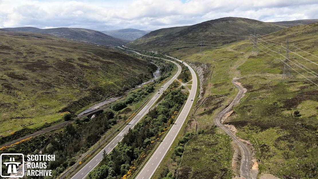 A9 road in Scotland aerial shot