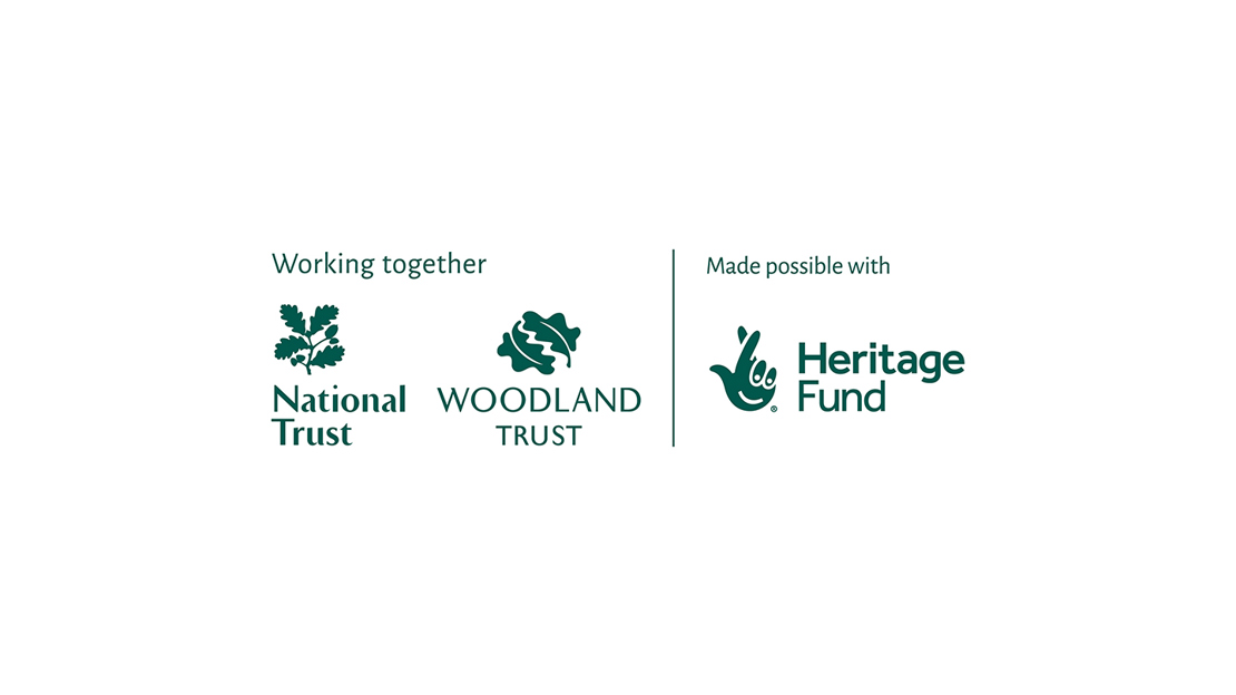 National Trust and Woodland Trust logos, alongside Heritage Lottery Fund logo.